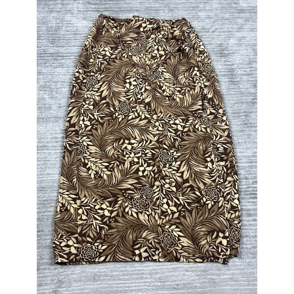 First Issue Liz Claiborne Skirt Womens 8‎ Brown Tropical Linen Blend Wrap